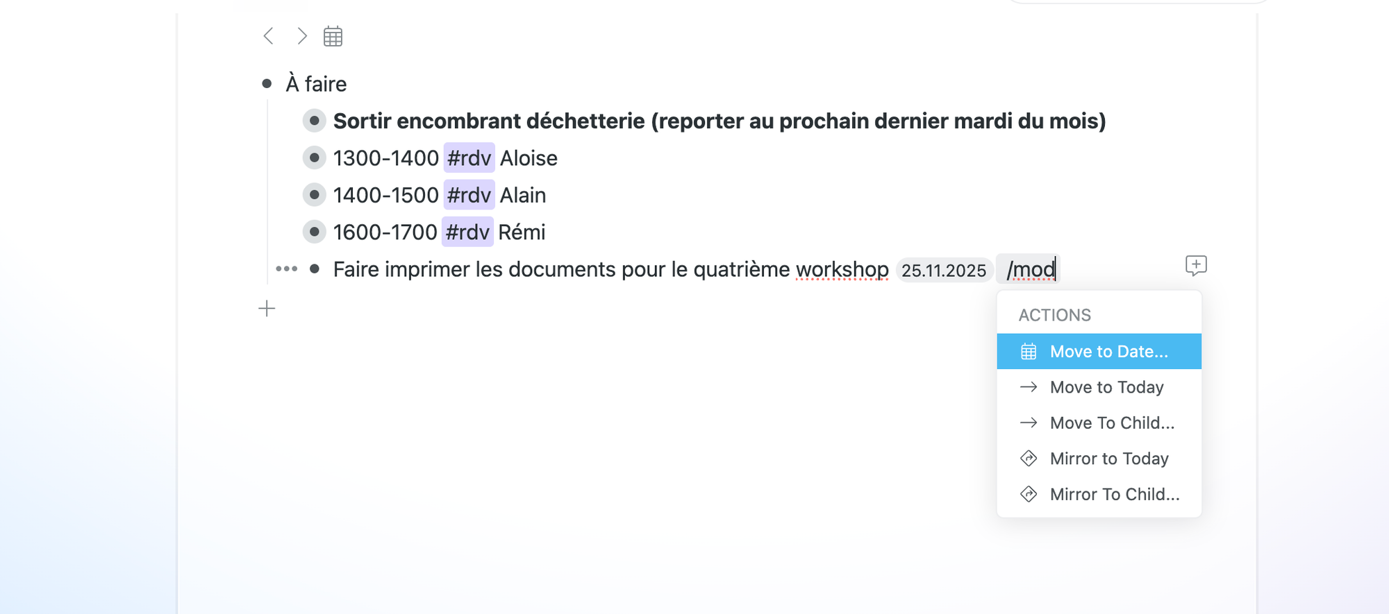 Move to date, une fonctionnalité workflowy bien pratique