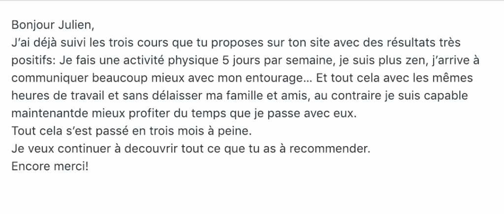 Capture d'écran d'un commentaire positif sur l'organisologie