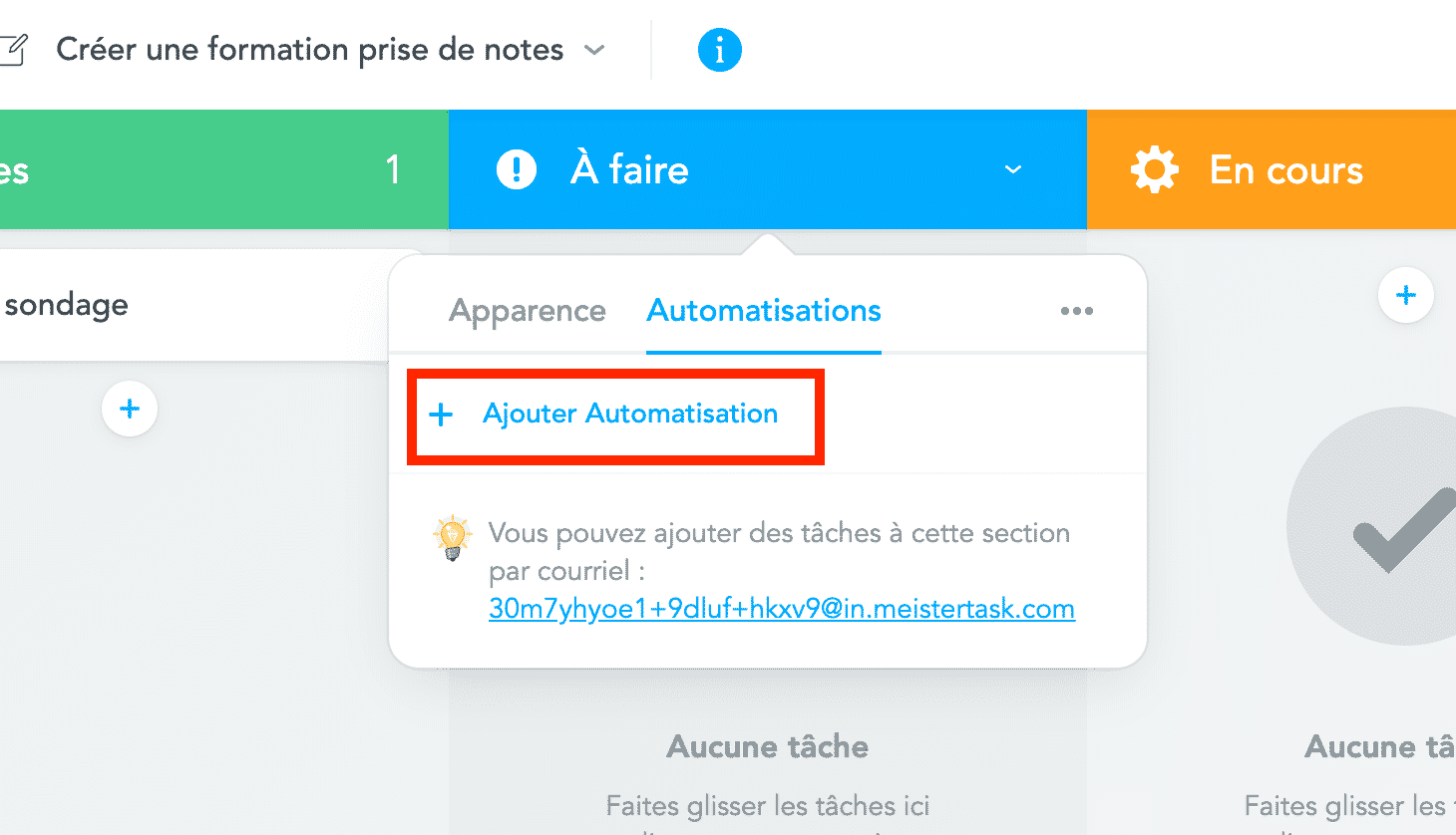 créer automatisme dans meistertask