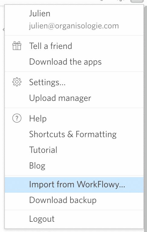 Importer workflowy dans dynalist