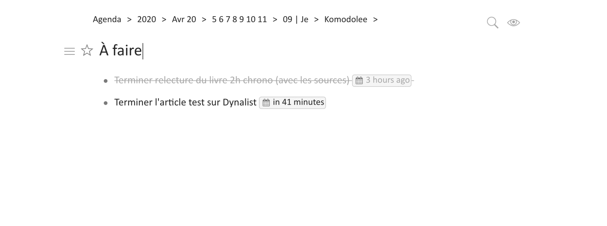 Utilisation des dates Dynalist