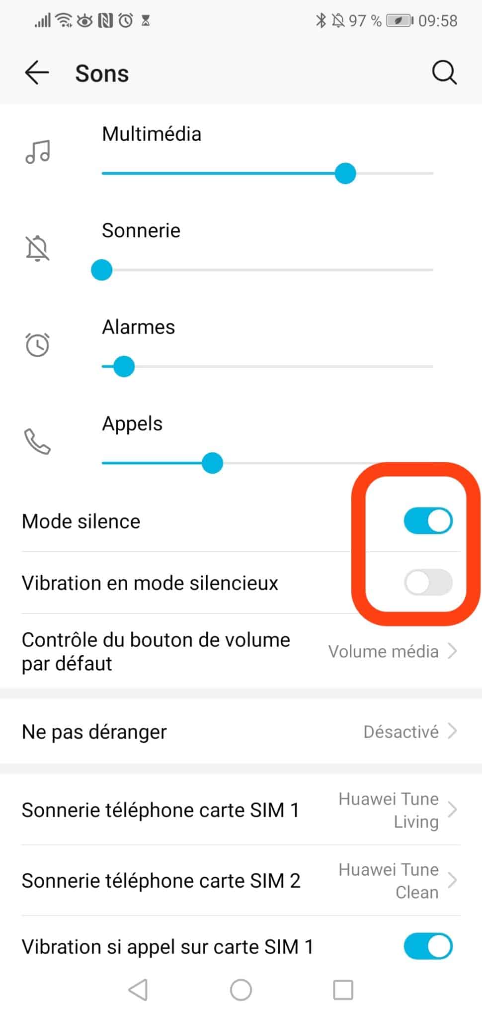Android mode silencieux