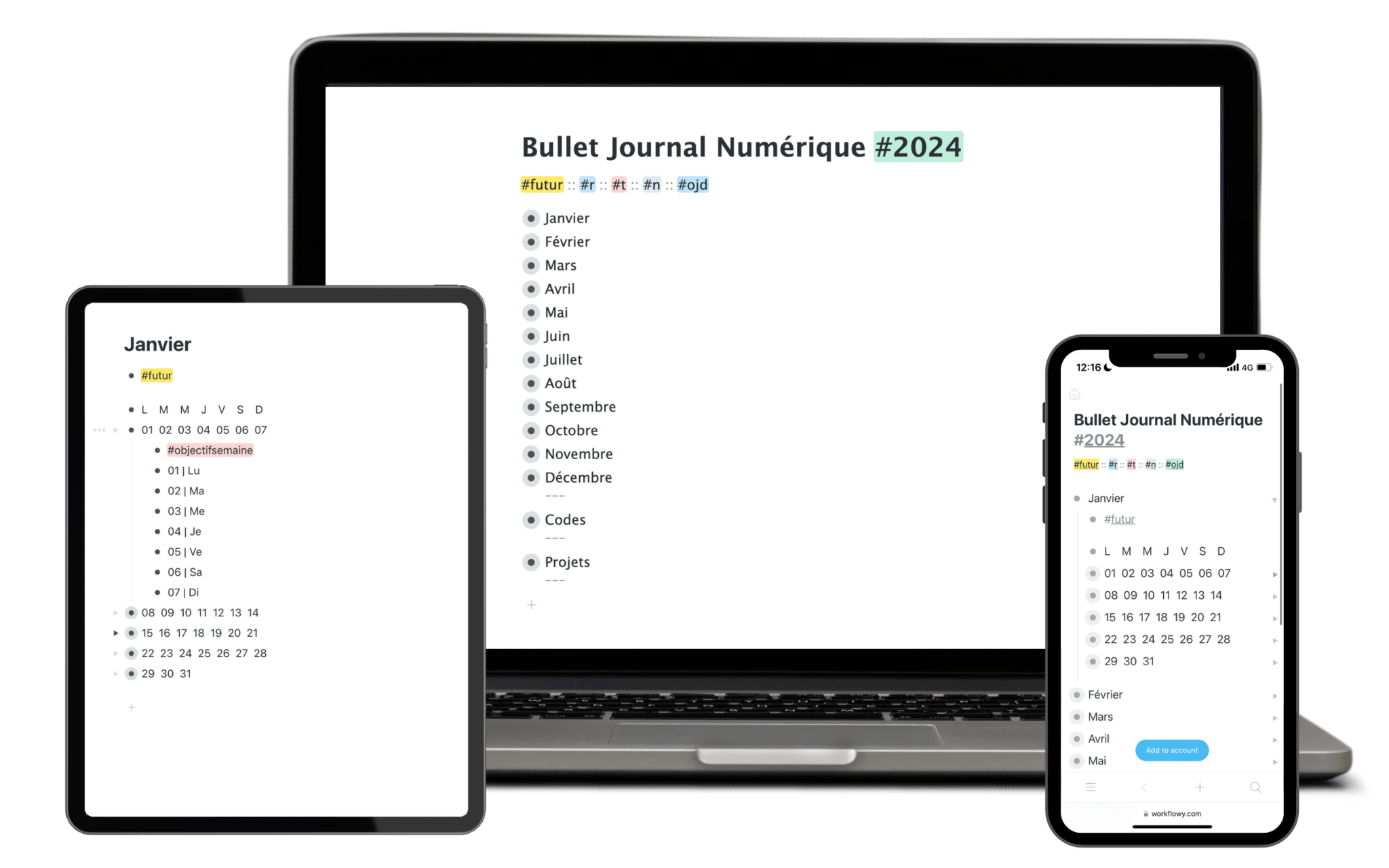 Bullet agenda 2 en 1 / vert / Bullet journal numérique en français / Agenda  numérique / Carnet hybride